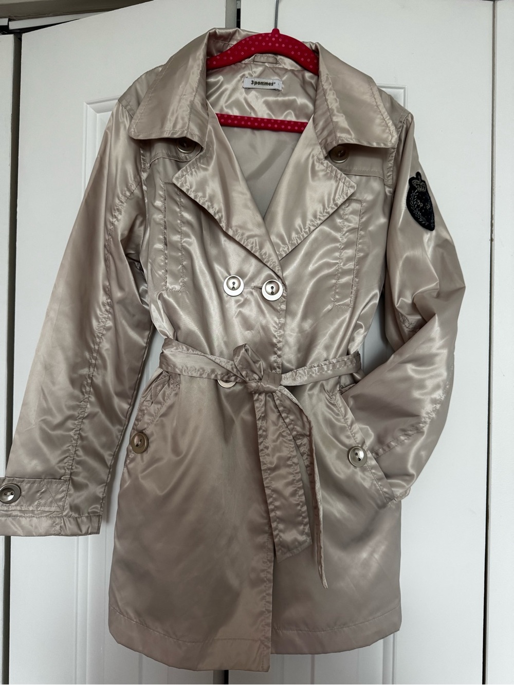 3Pommes Champagne Satin Trench Coat with Belt